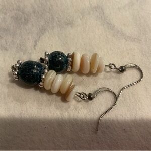 Blue Stone and Cream Stack Bead Drop Earrings